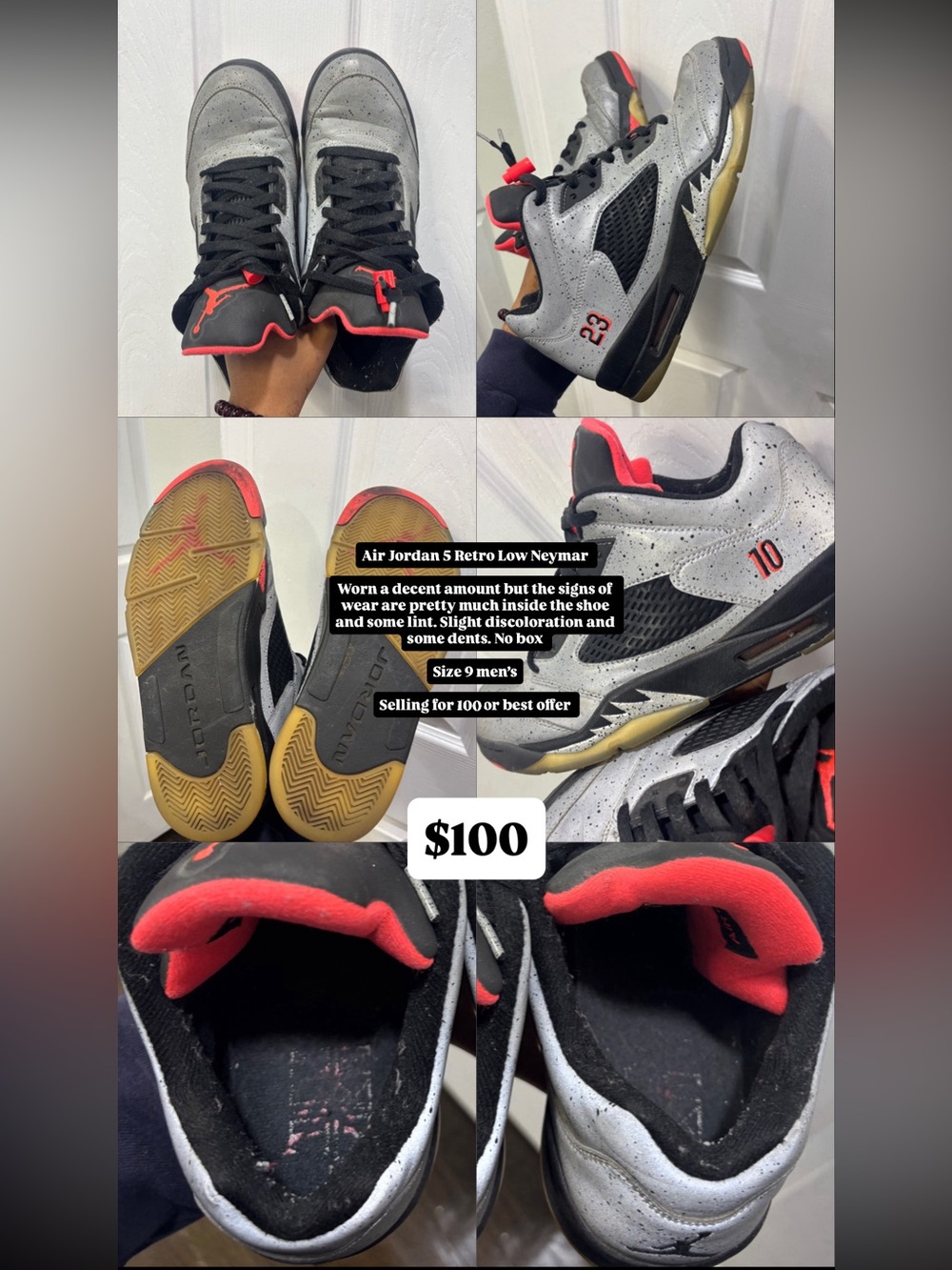 Jordan Air Jordan 5 Retro Low Neymar Gray/Black/Red Men’s Sneakers